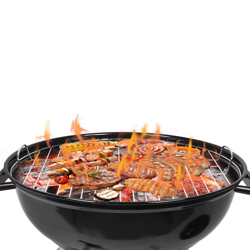 Portable Steel Charcoal Grill with 2 Wheels, 18-Inch, Black L492