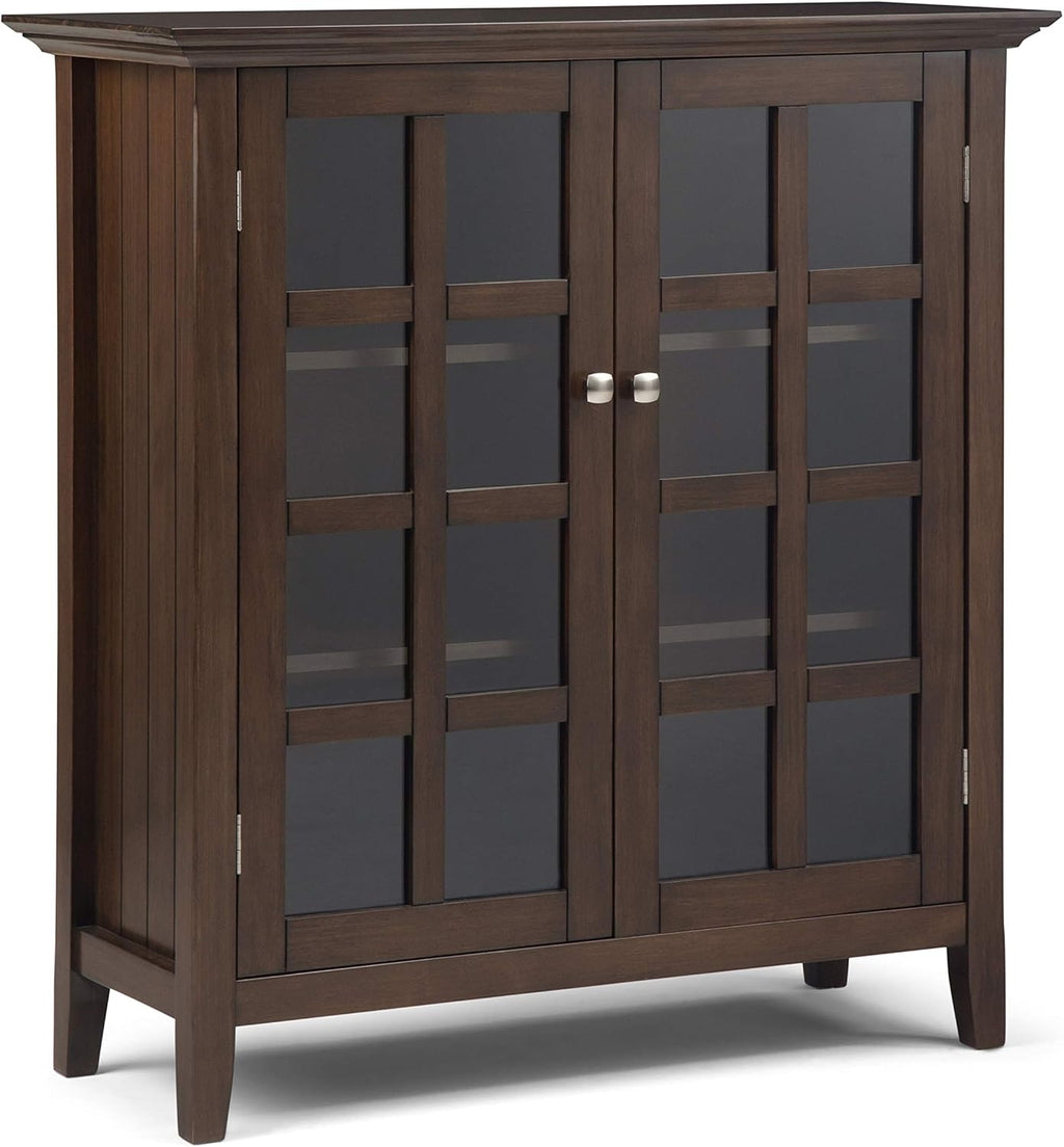 Solid Wood 39 inch Wide Storage Cabinet in Black with 2 Tempered Glass Doors and 4 Adjustable Shelves D615