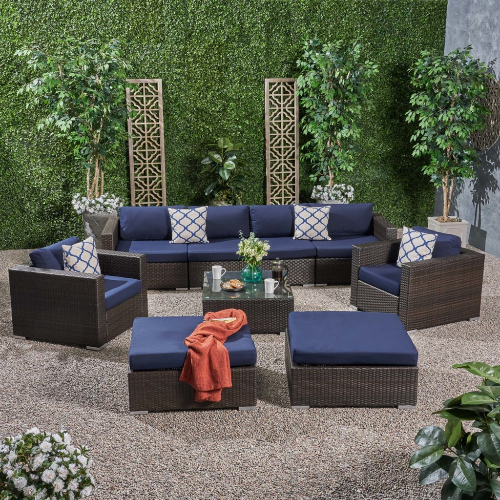 9pc Outdoor Wicker Sectional Sofa Set with Cushions V36134