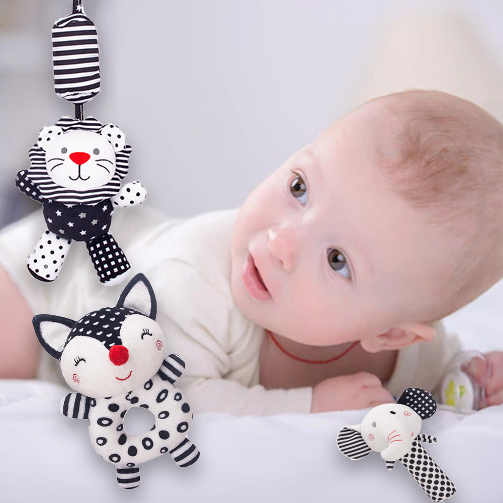 Black and White High Contrast Baby Rattles Toy Plush Stuffed Animal Rattle (3PCS) U30483