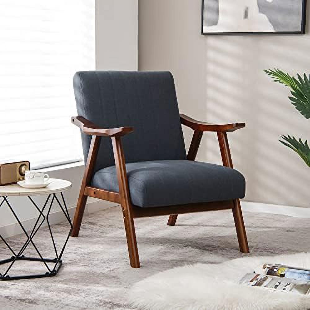 Mid-Century Modern Accent Chair Set of 2 Upholstered Lounge Chair with Arms Wooden Frame T6879