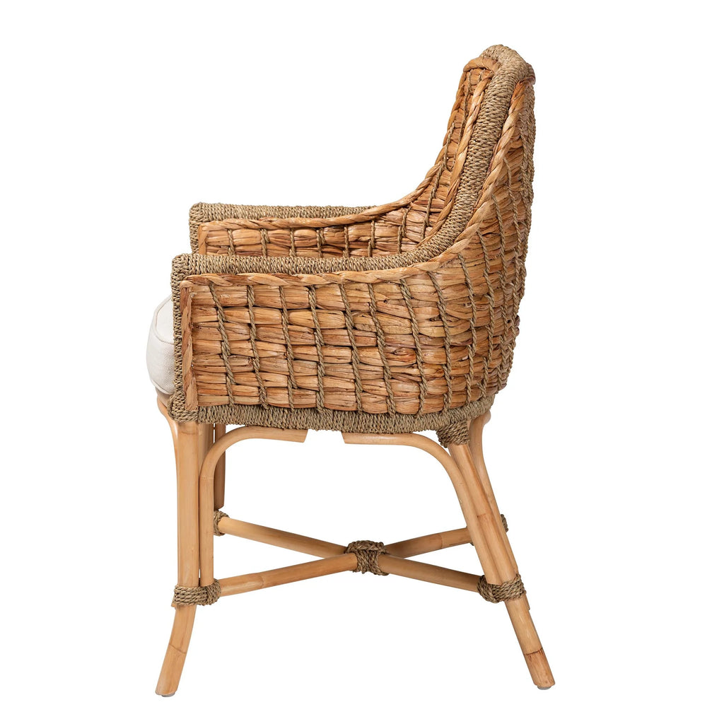 Natural Brown Woven Rattan Dining Arm Chair with Cushion U645