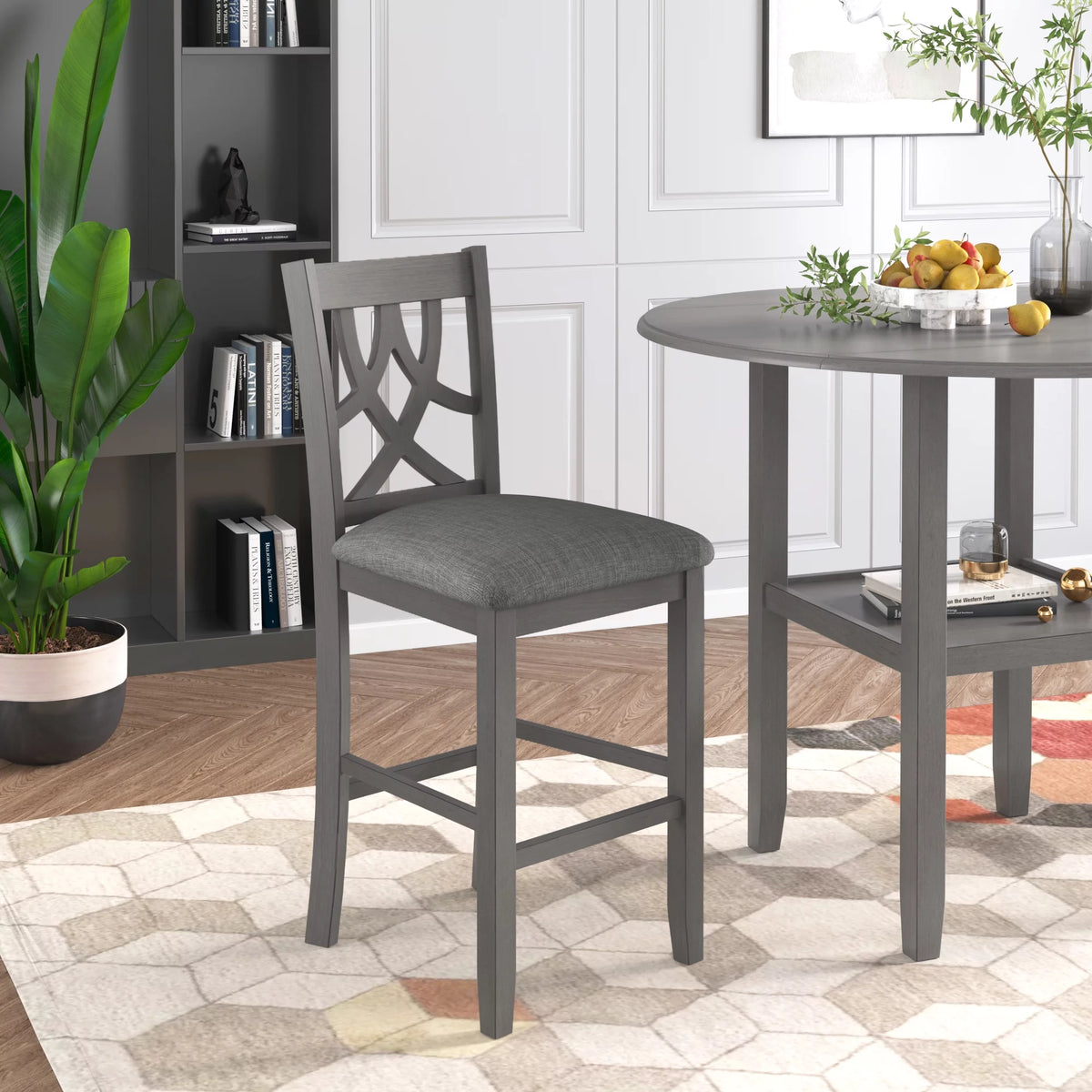 3 Piece Round Counter Height Dining Table Set with Drop Leaf and 2 Chairs G153