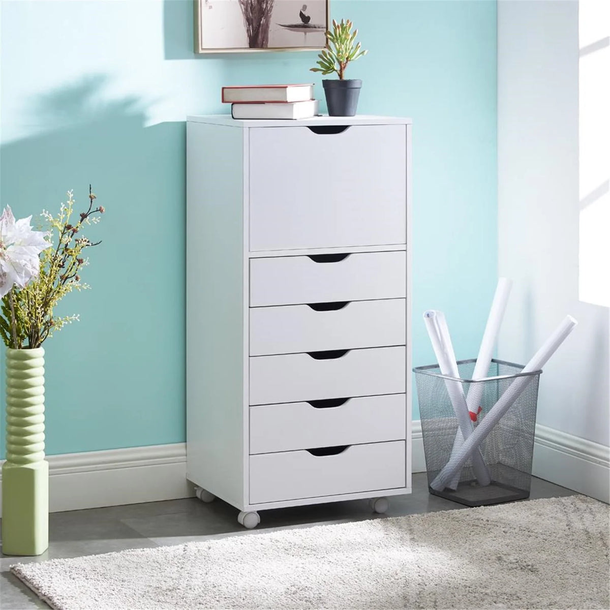6 Drawer Grey Dresser with Wheels D997