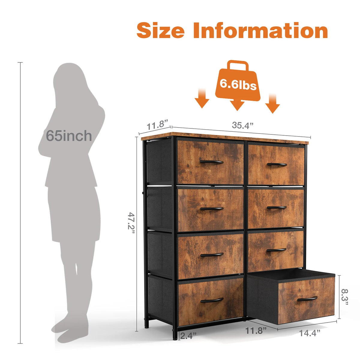 Brown 8 Fabric Drawer Dresser TV Stand X133