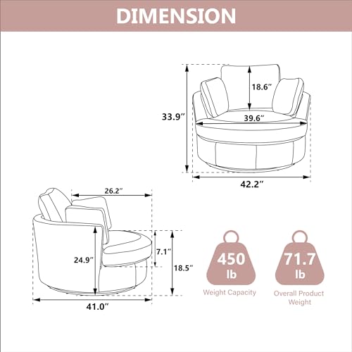 42.2" Oversized Chenille Beige Swivel Barrel Chair X466