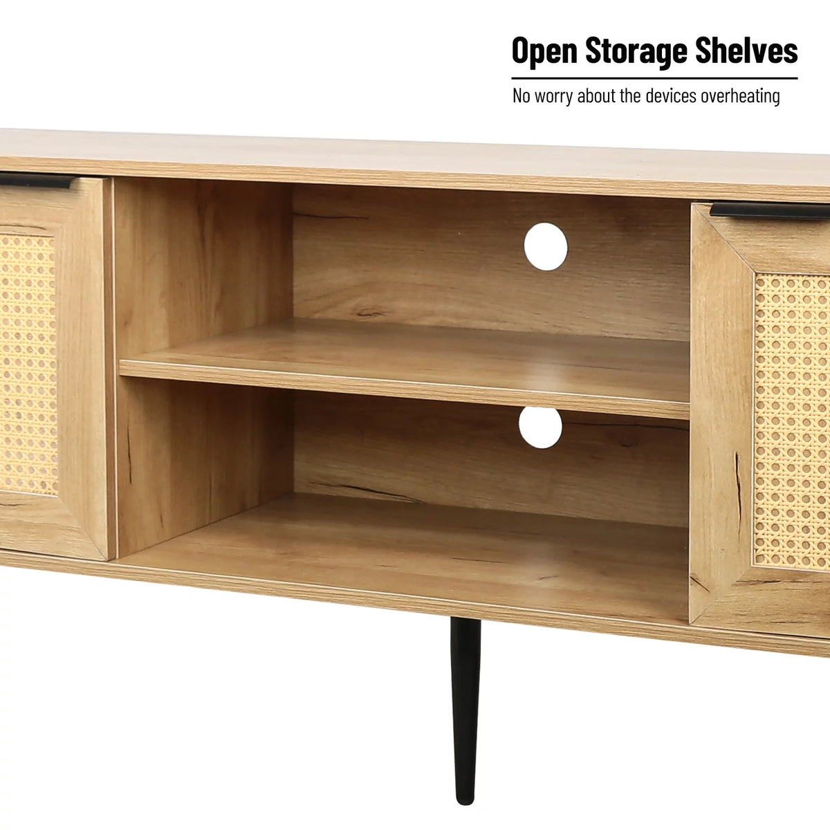 Wooden TV Stand with 2 Cabinet Open Shelves V69875