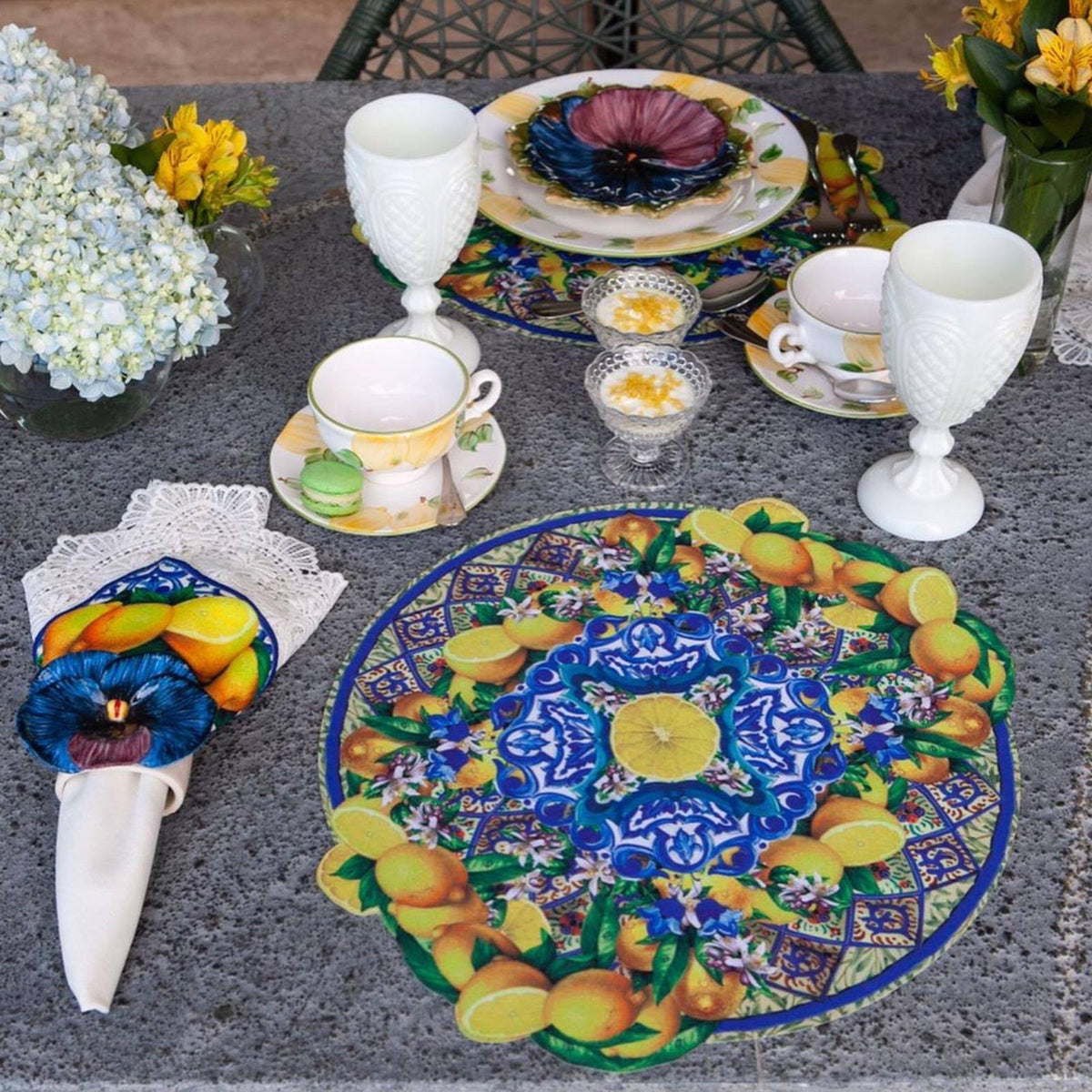 Blue & Yellow Round Polyester Placemat (Set of 2) R759