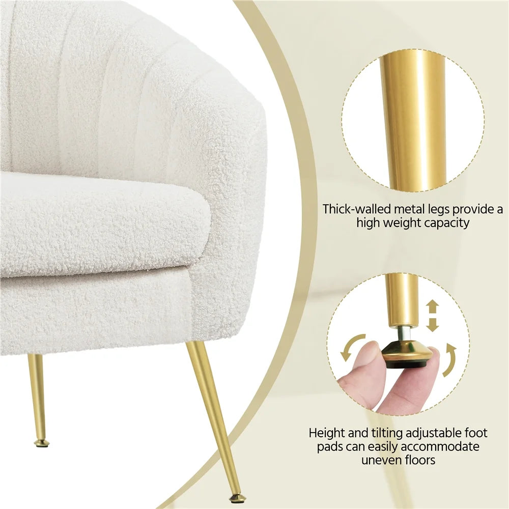 Ivory Tufted Boucle Barrel Accent Armchair with Gold Metal Legs A801713