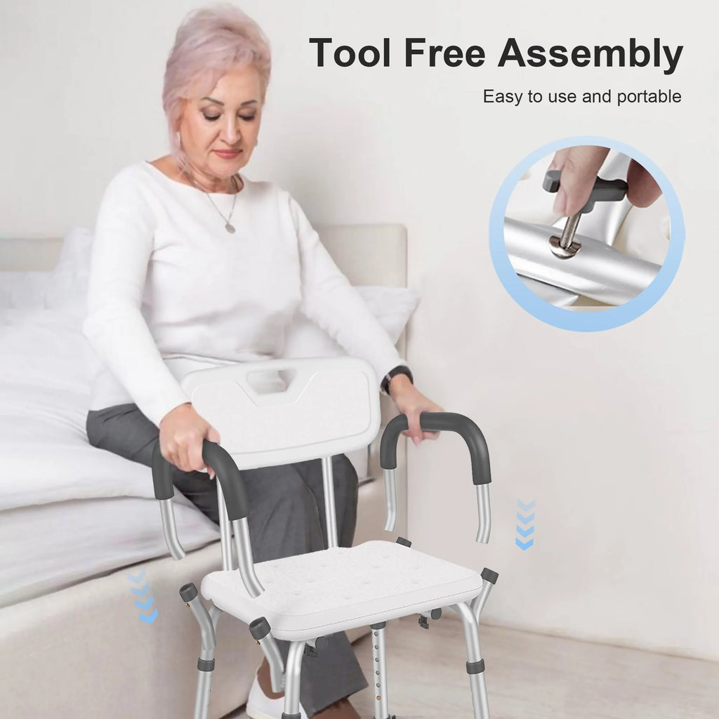 Adjustable Shower Chair with Back and Padded Handles, 350 lb Capacity B72310