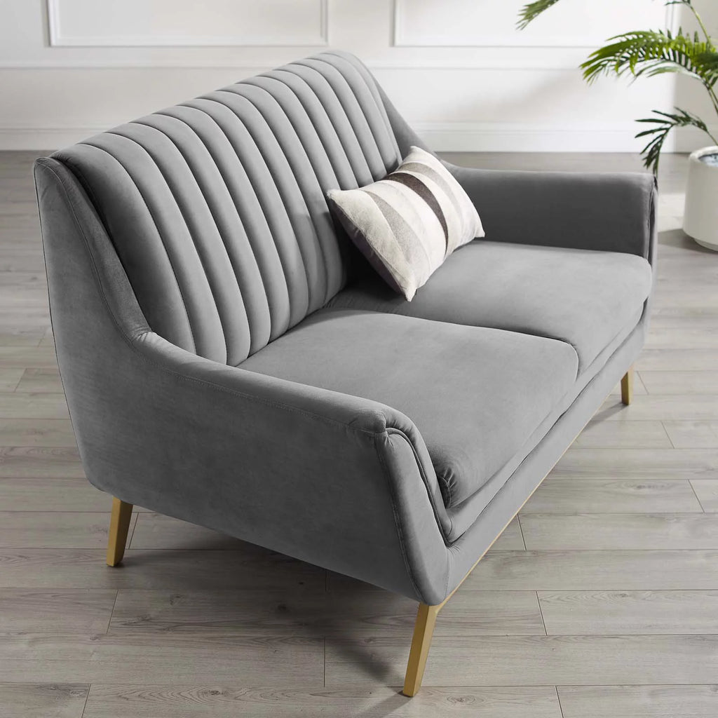 Gray Channel Tufted Performance Velvet Loveseat C9905