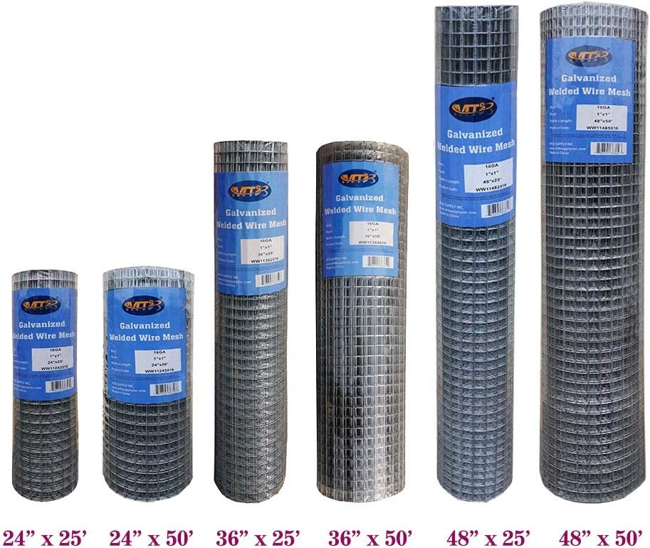 Galvanized Welded Wire Mesh Garden Fence 24 Inch x 25 Foot 1 Inch x 1 Inch 16GA Pack of 2 T446