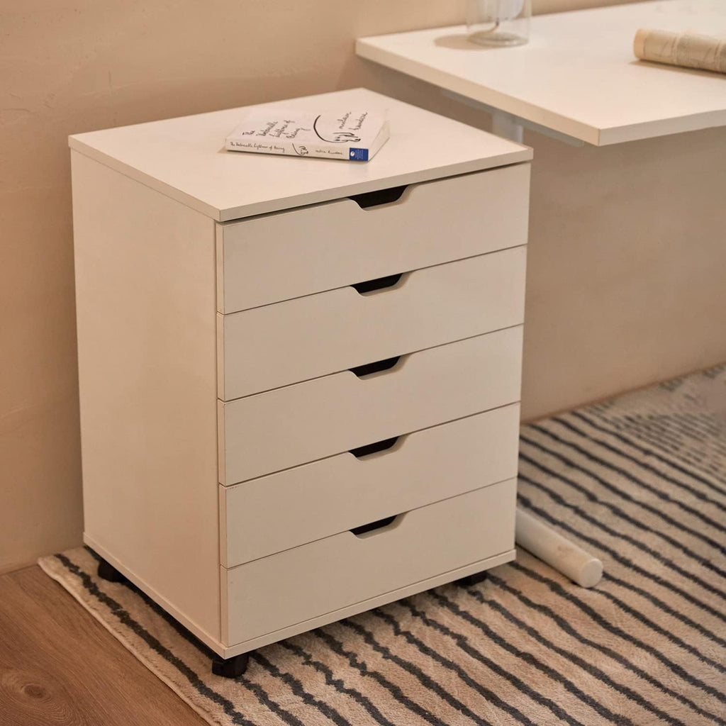 Walnut 5 Drawer File Cabinet with Casters I564