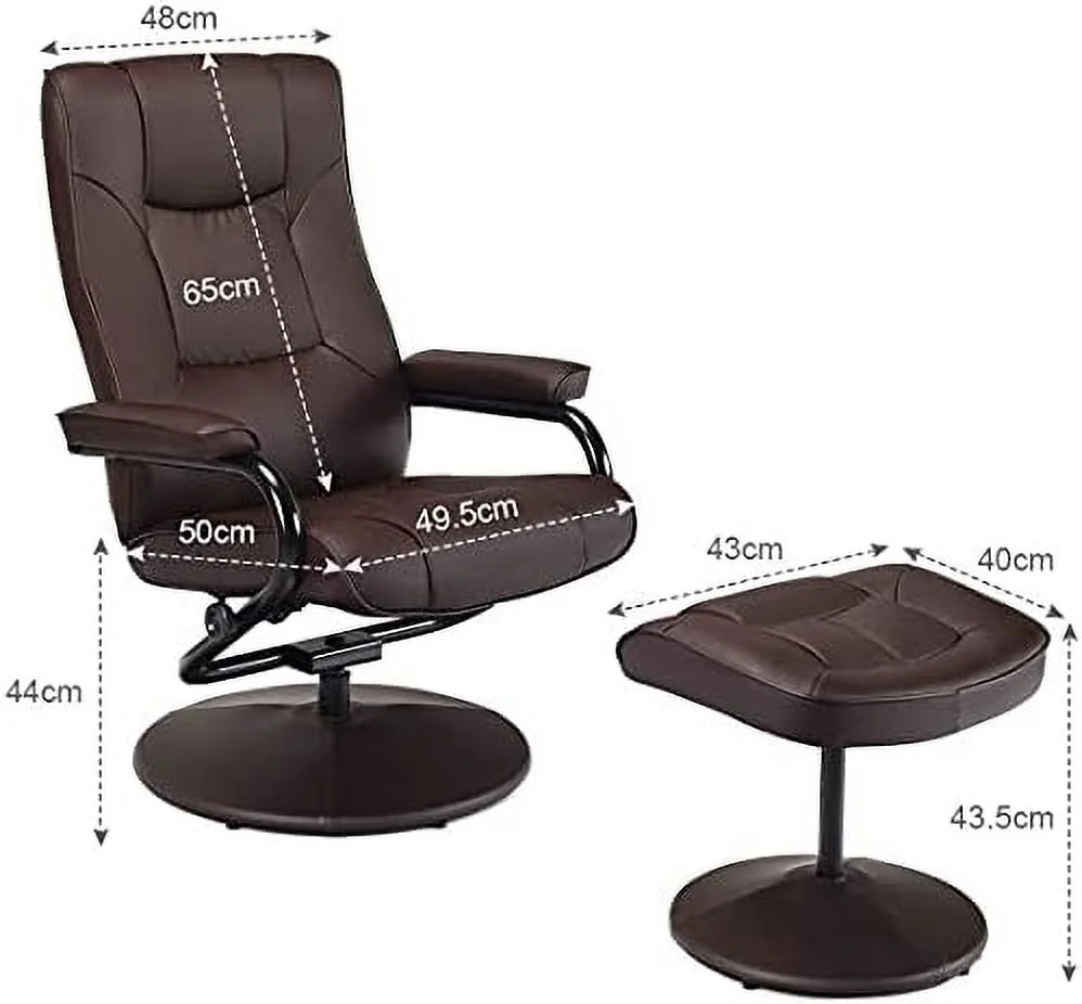 Brown PU Leather Swivel Recliner Chair with Footrest Ottoman Set H17891