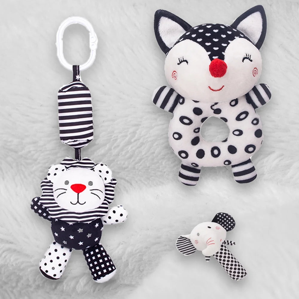 Black and White High Contrast Baby Rattles Toy Plush Stuffed Animal Rattle (3PCS) U30483