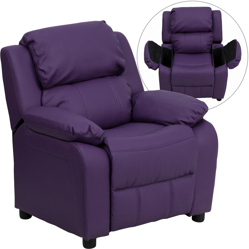Hot Pink Vinyl Kids Recliner with Storage Arms U8359