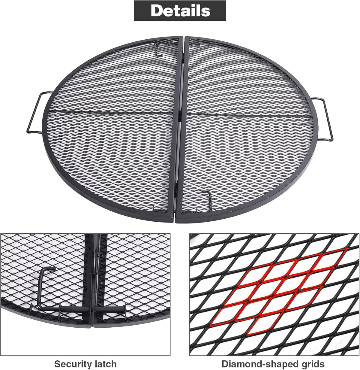 Black 30 Inch Heavy Duty Folding Round BBQ Grill Grate Y1569