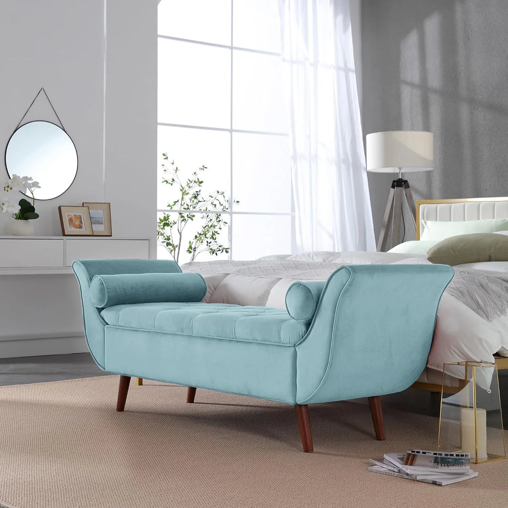 Velvet Upholstered Storage Bench with Solid Wood Legs D36524