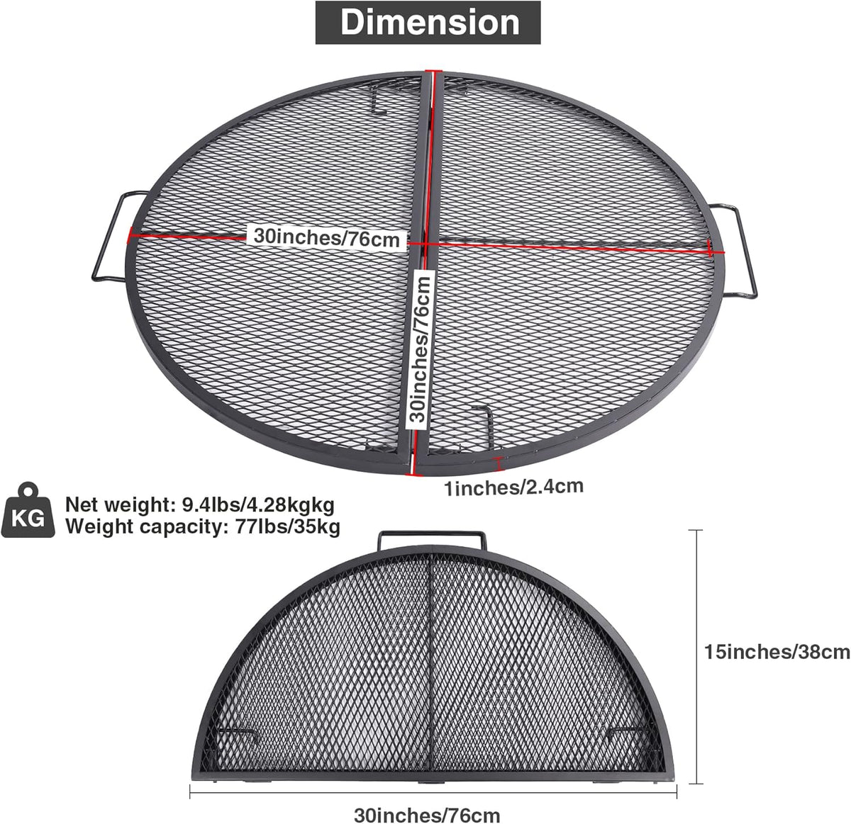 Black 30 Inch Heavy Duty Folding Round BBQ Grill Grate Y1569
