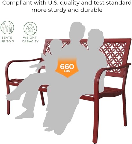 52" Farmhouse Outdoor Bench with Rust Free Metal Frame and Aluminum Backrest Q372