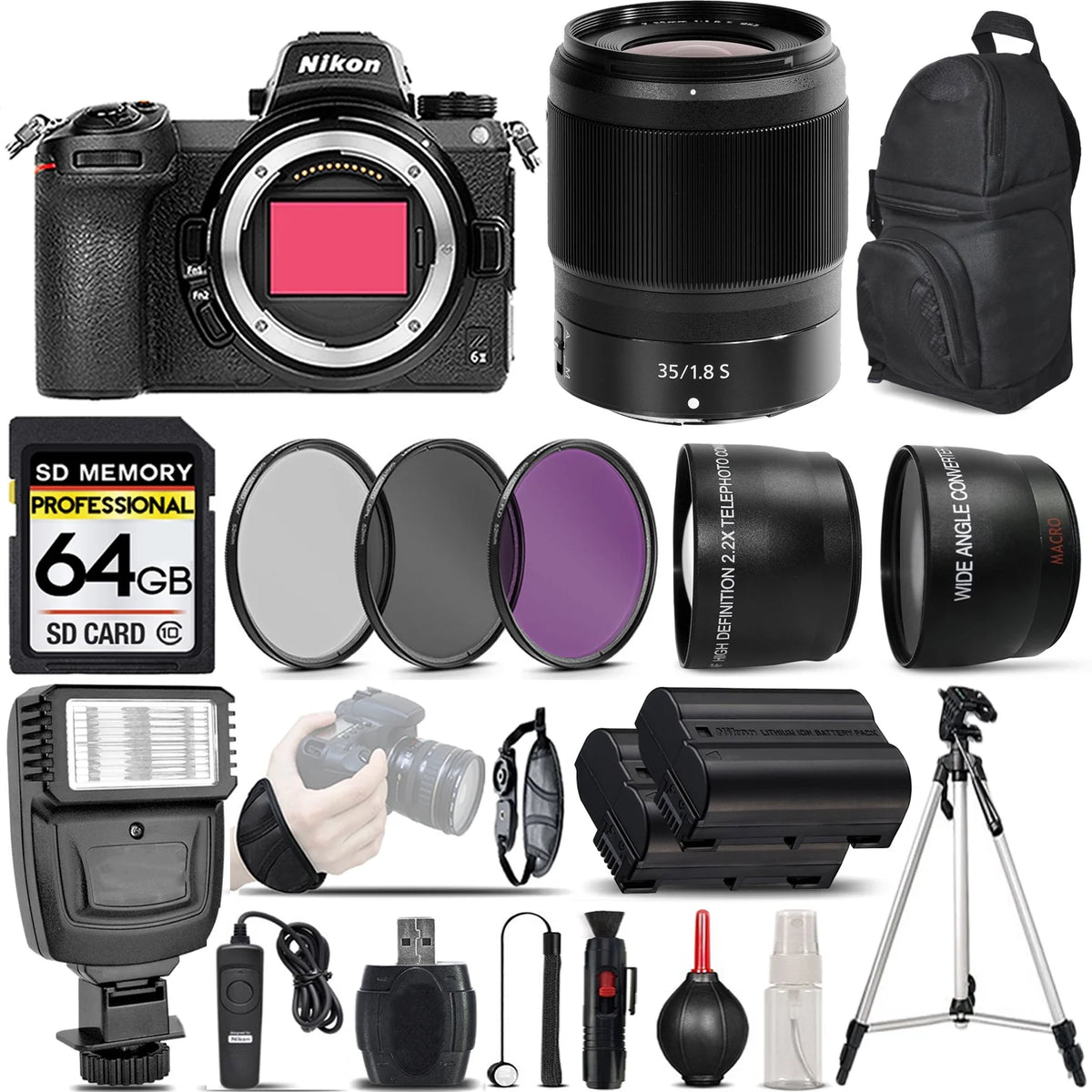 Nikon Z6 II Mirrorless Digital Camera with 35mm f/1.8 S Lens, 64GB Memory Card C479136