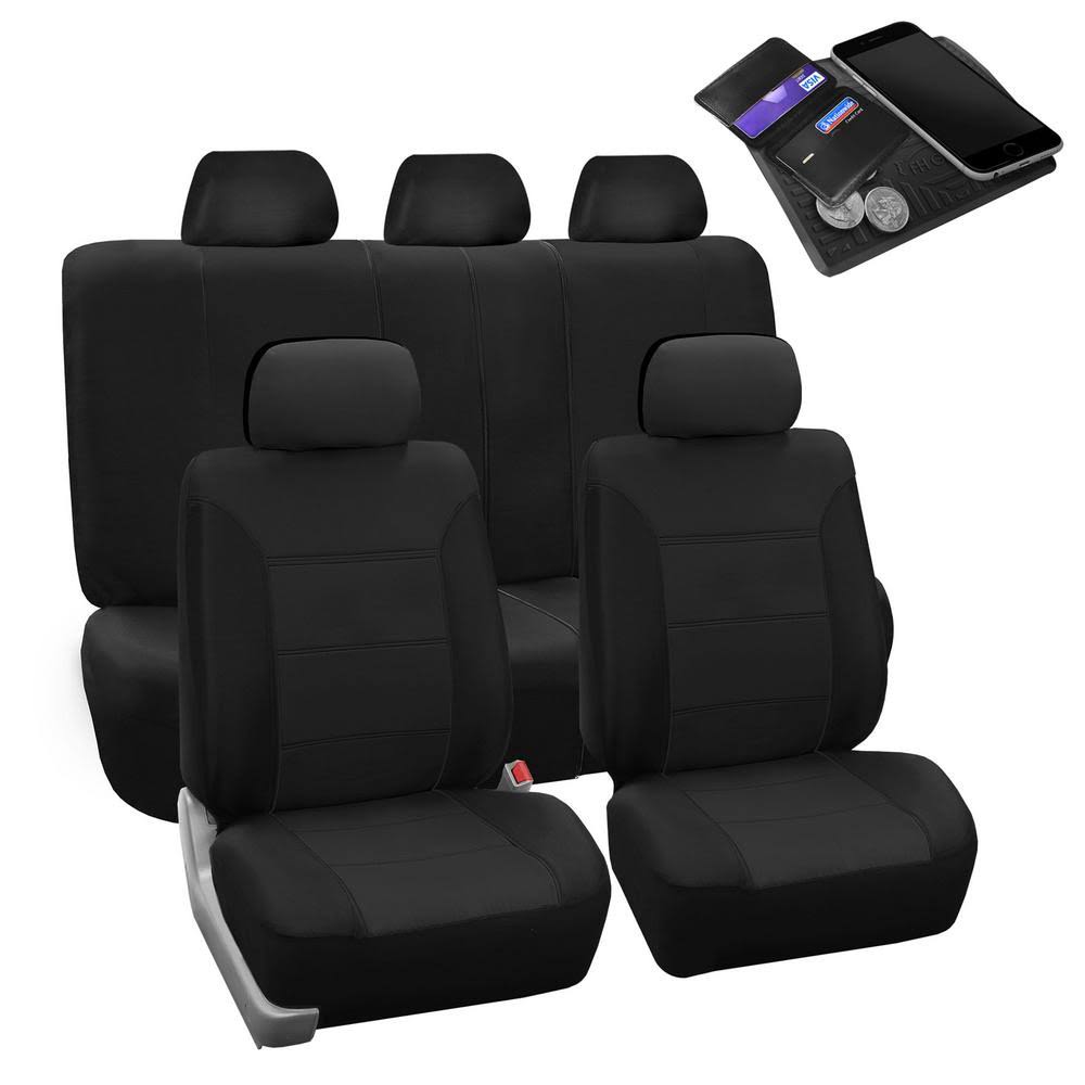 Black Khaki Polyester Full Set Car Seat Covers W7934