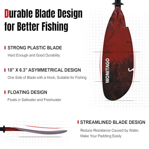 Aluminum Kayak Paddle with Plastic Blades and Paddle Leash, 3 Piece L6511
