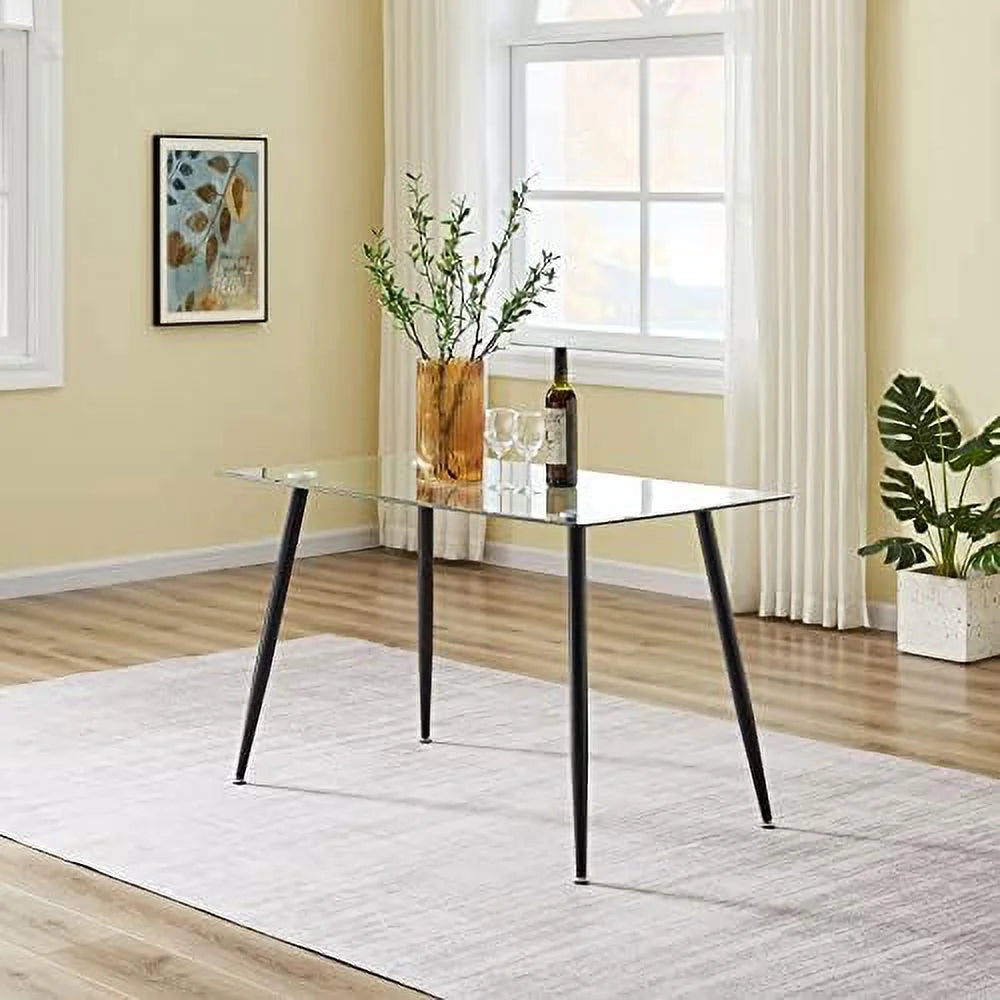 Glass Dining Table with Black Metal Legs C803908
