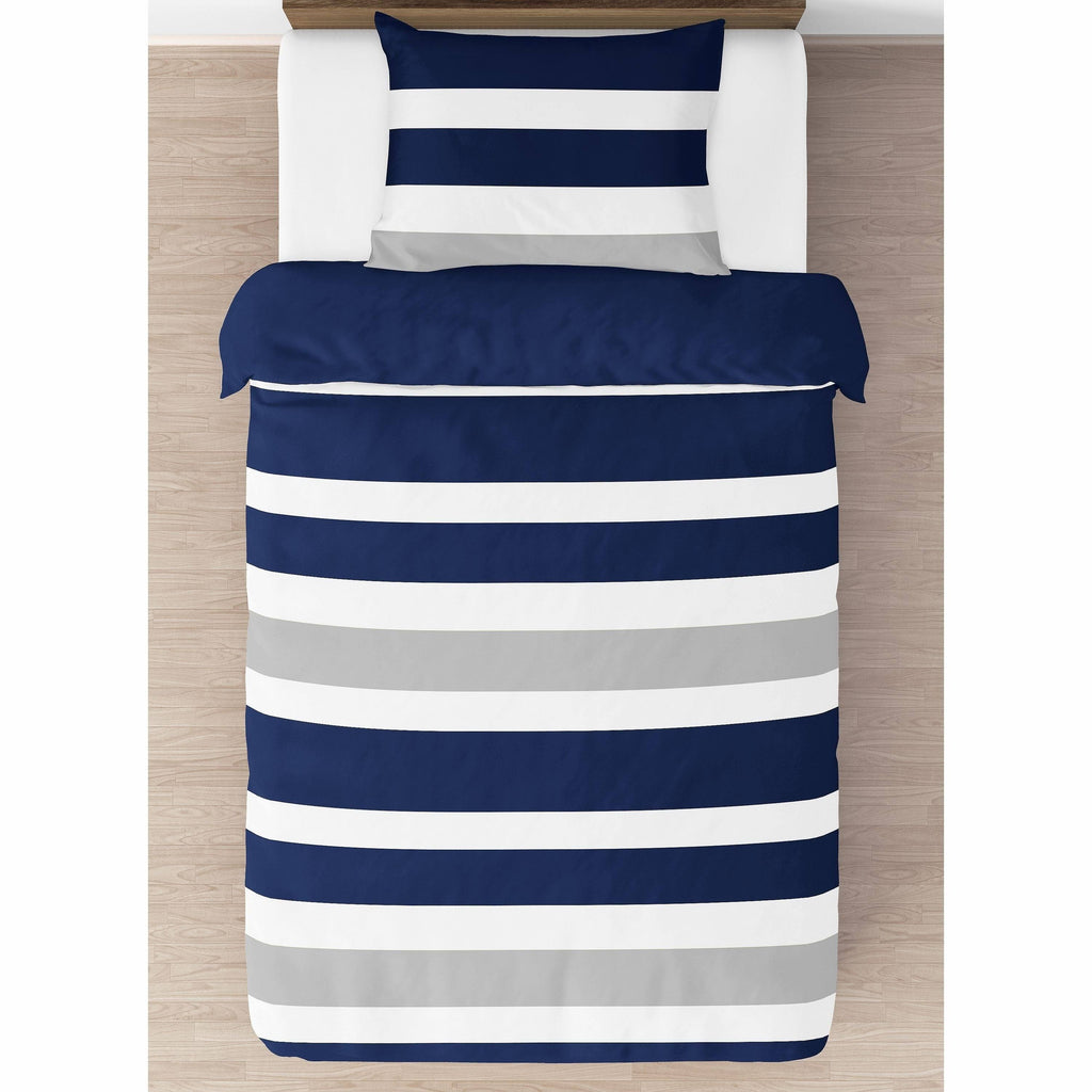 Navy Gray Stripe Bedding Set Twin 4pc U727