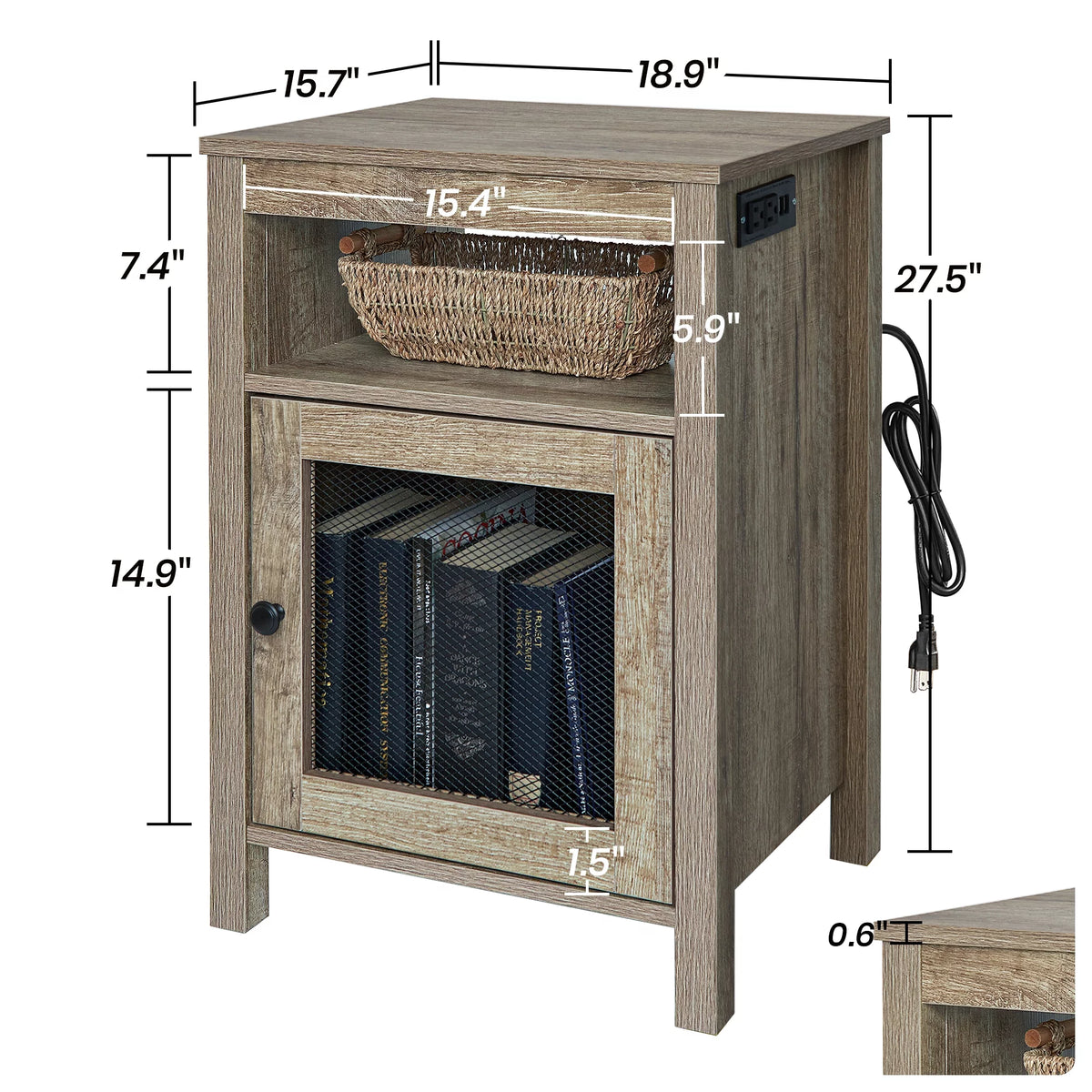 Wood End Table with USB Ports & Power Outlets B3225