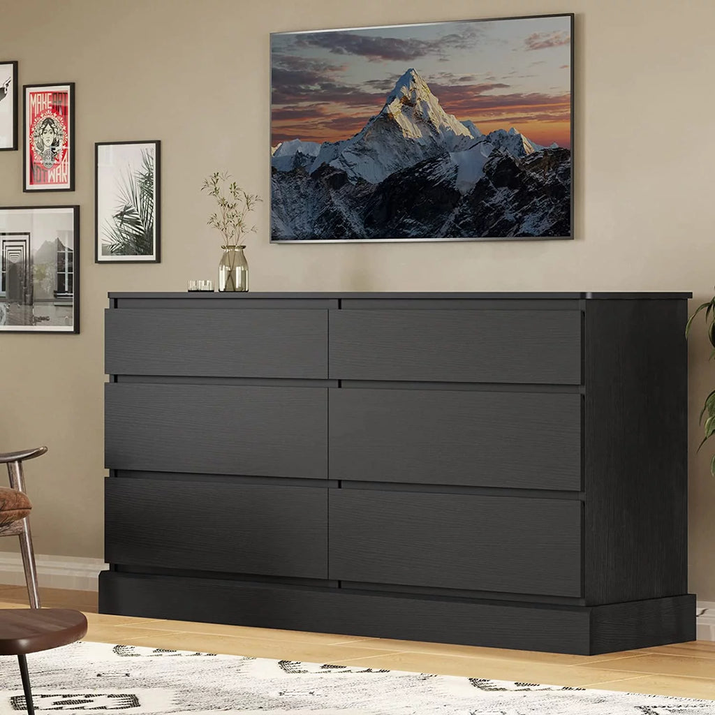 Black 6 Drawer Double Dresser Q49776