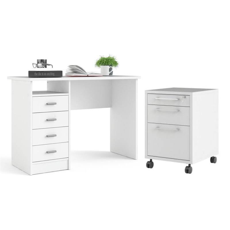 White Wooden Writing Desk Set U297749