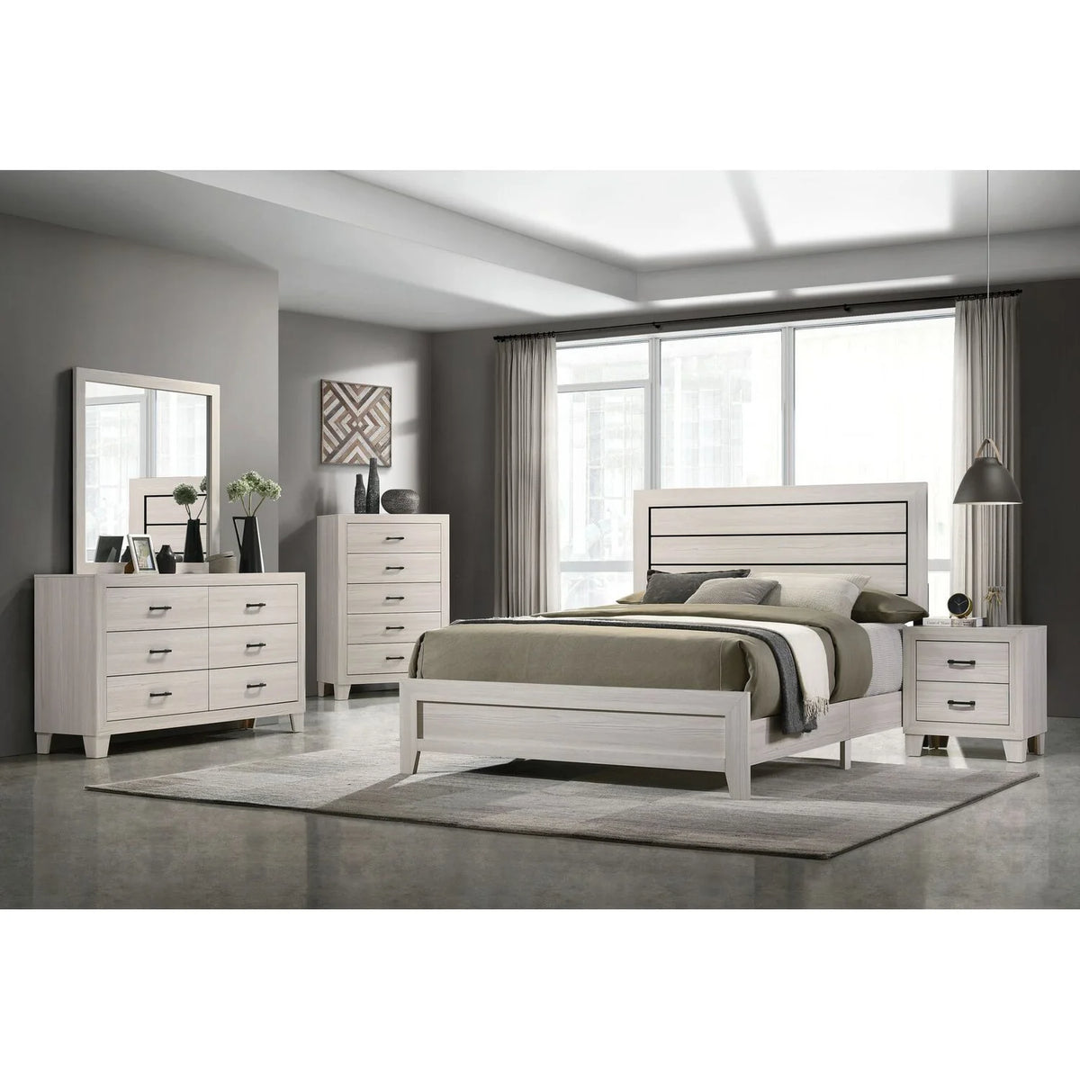Gray 6 Drawer Wood Dresser with Mirror M735
