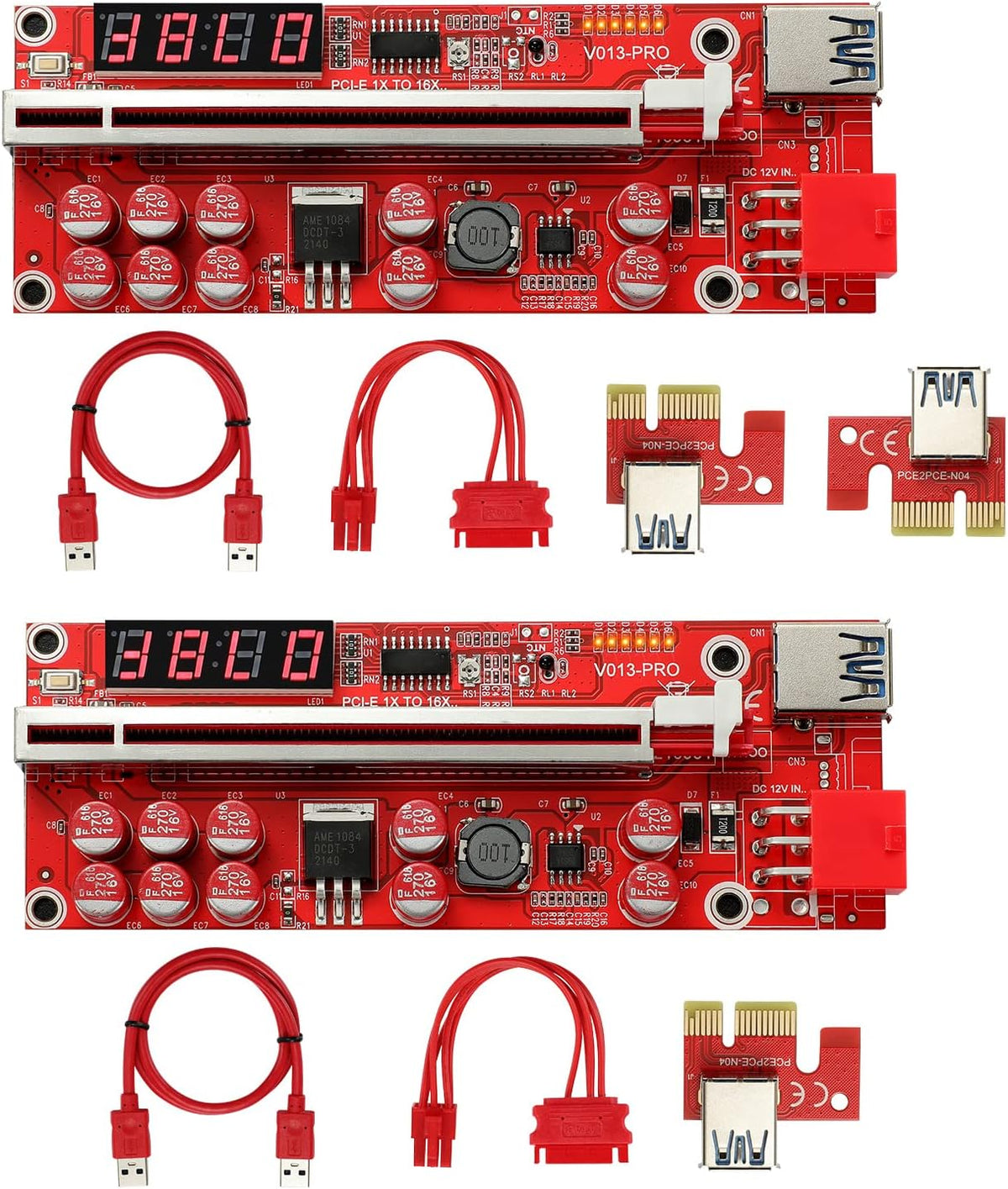 2 Pack PCIE Riser 1X to 16X Graphics Extension Adapter Card with USB 3.0 Cable Q672