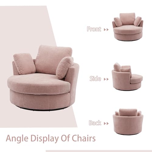 42.2" Oversized Chenille Beige Swivel Barrel Chair X466
