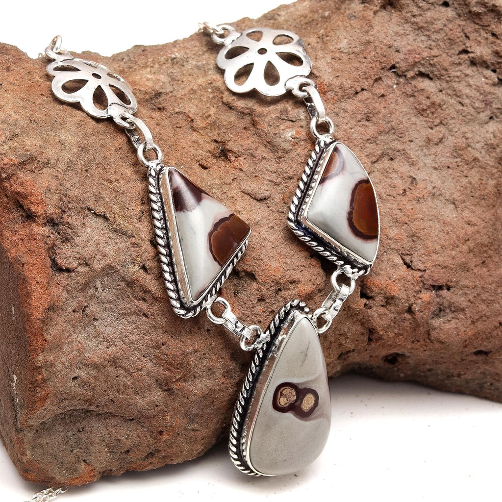 Handmade 925 Silver Jasper Gemstone Necklace 20 in U485576