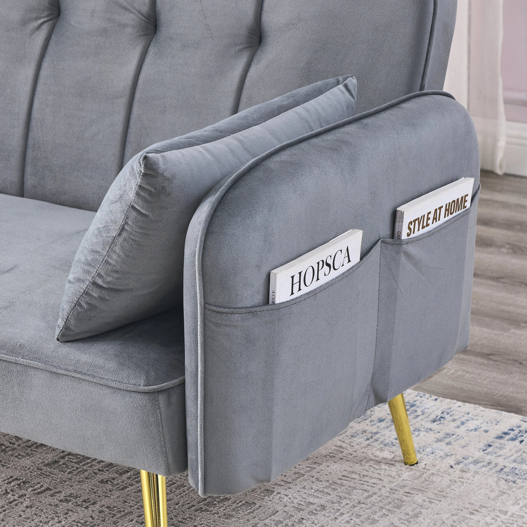 Grey Convertible Velvet Sofa Bed I907885