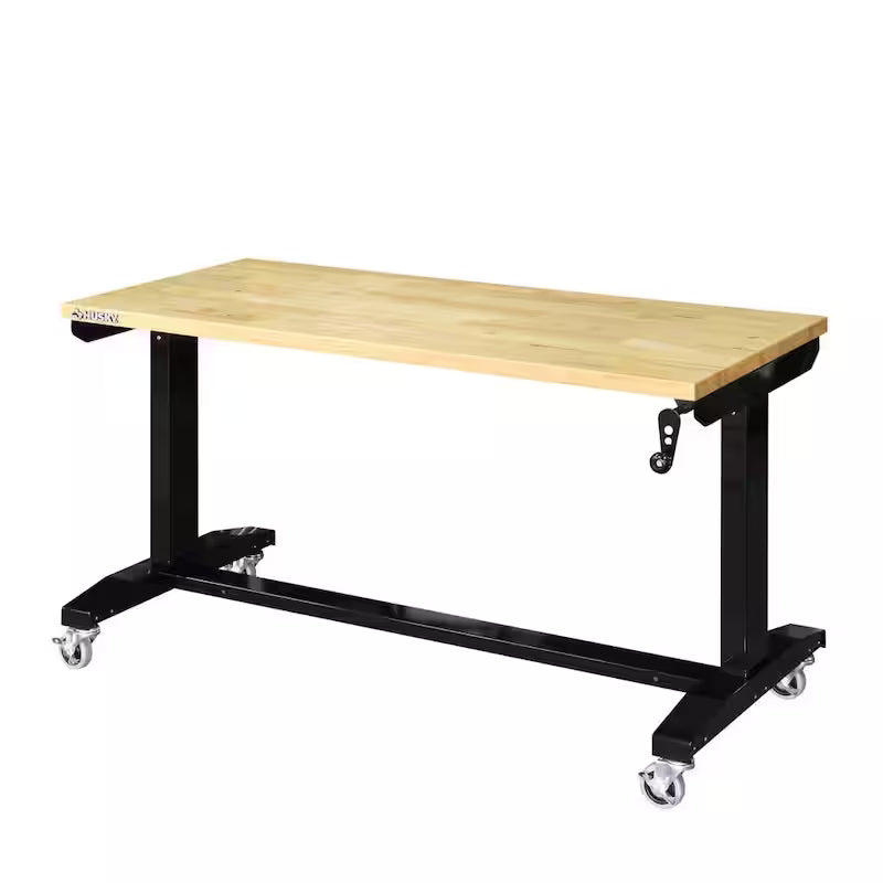 Black Adjustable Height Solid Wood Top Workbench Table X601430