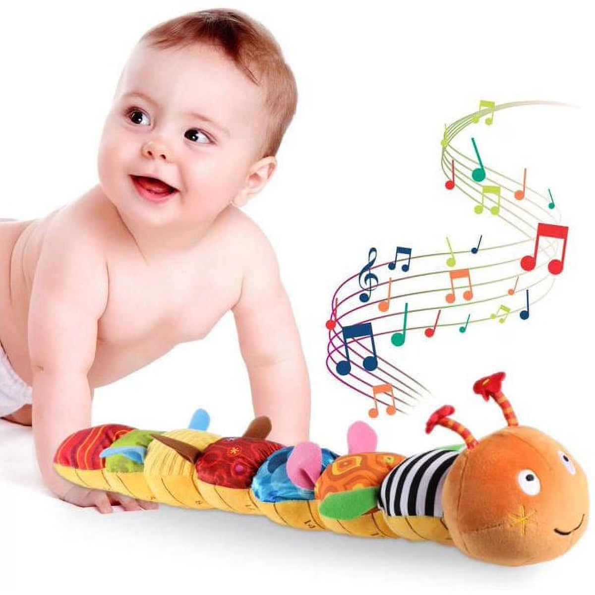 Multicolor Sensory Stuffed Animal Crinkle Toy with Bells and Rattles C745785