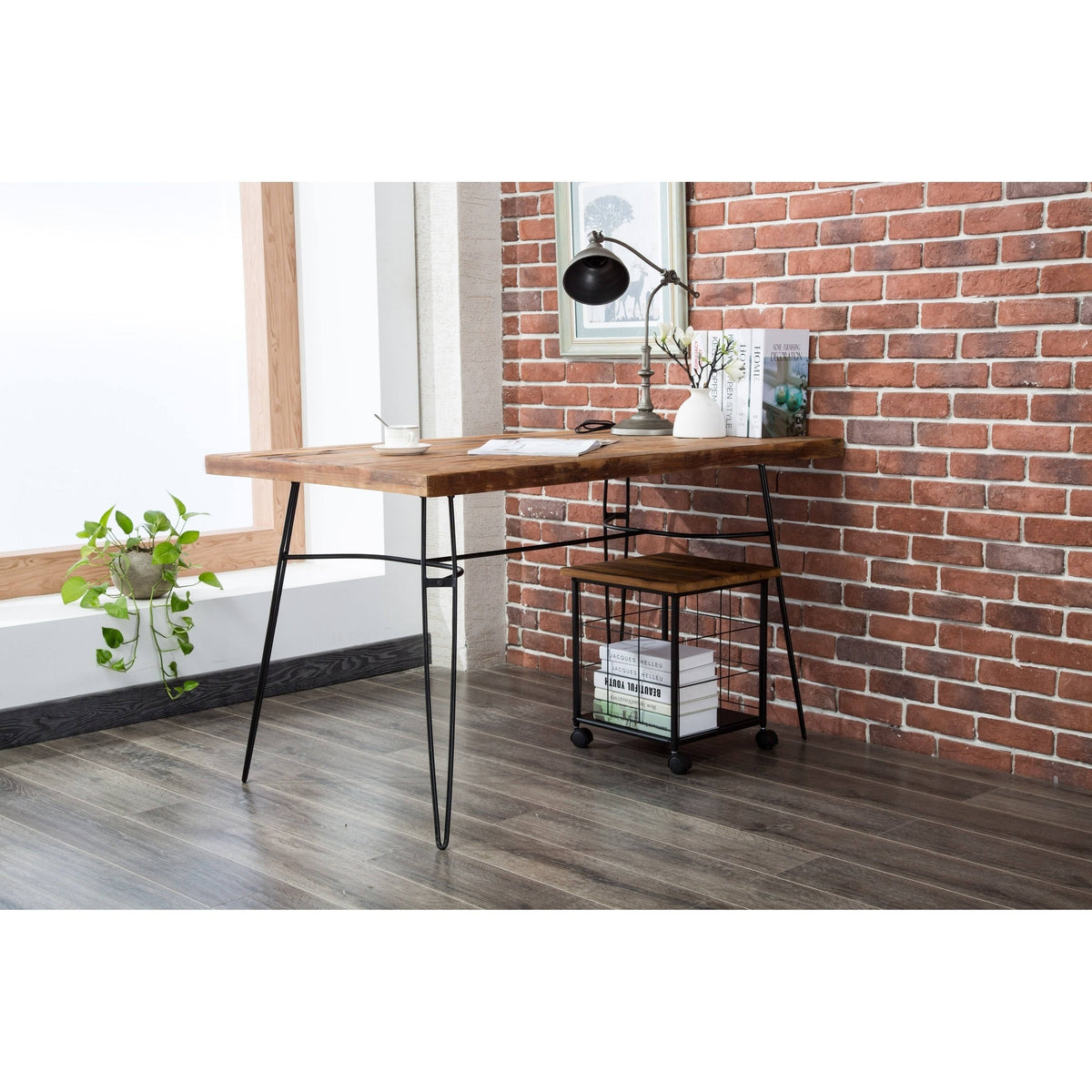 Grey Wood and Metal Rolling File Cabinet M723