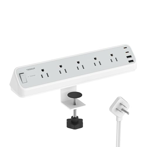 Desk Clamp Power Strip 10 Ft, 5 Outlets with 4 USB Ports U495