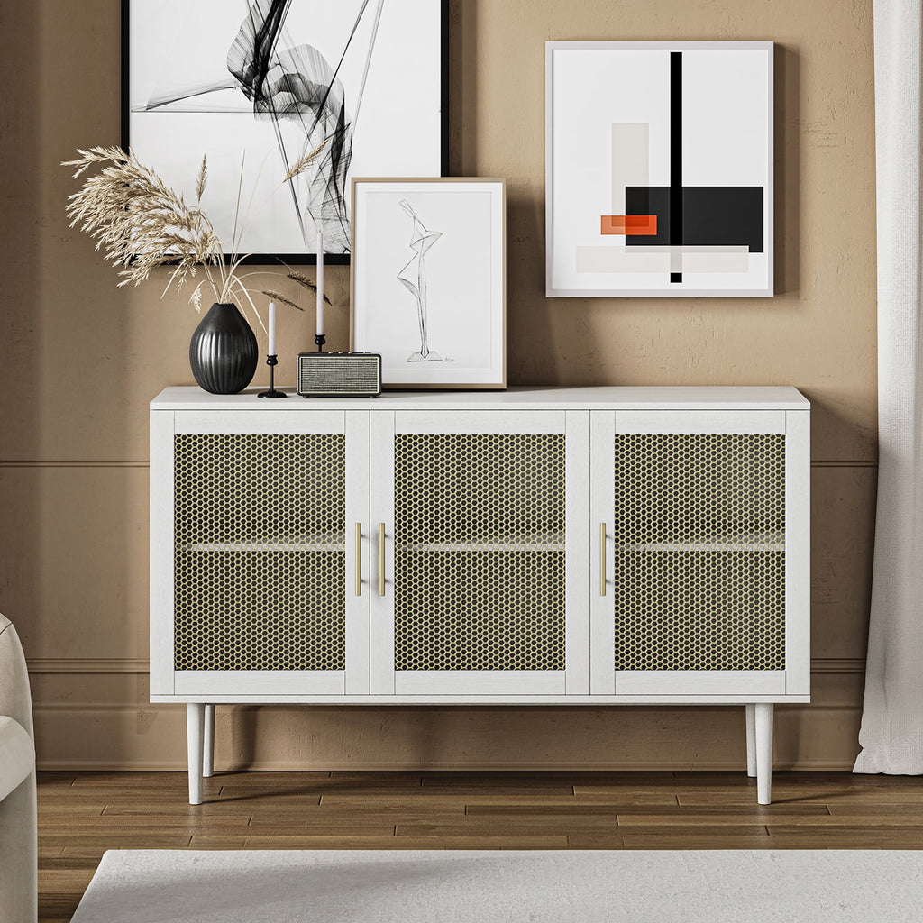 White Storage Cabinet with 2 Shelves and 3 Doors T205