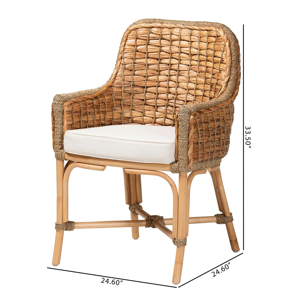 Natural Brown Woven Rattan Dining Arm Chair with Cushion U645