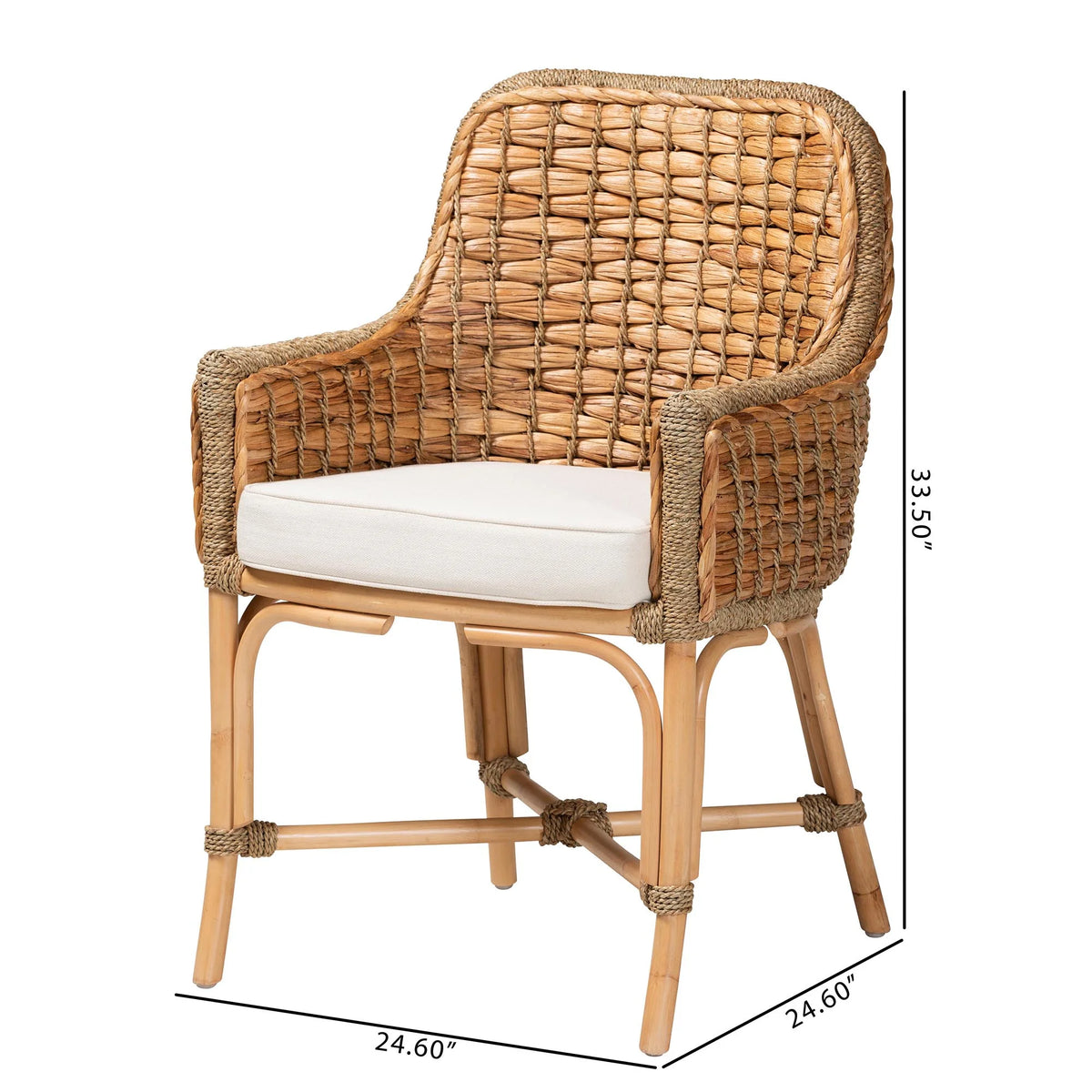 Natural Brown Woven Rattan Dining Arm Chair with Cushion U645