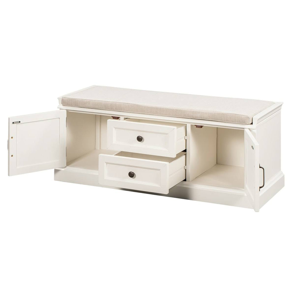 White Storage Bench with 2 Drawers and 2 Cabinets J3556