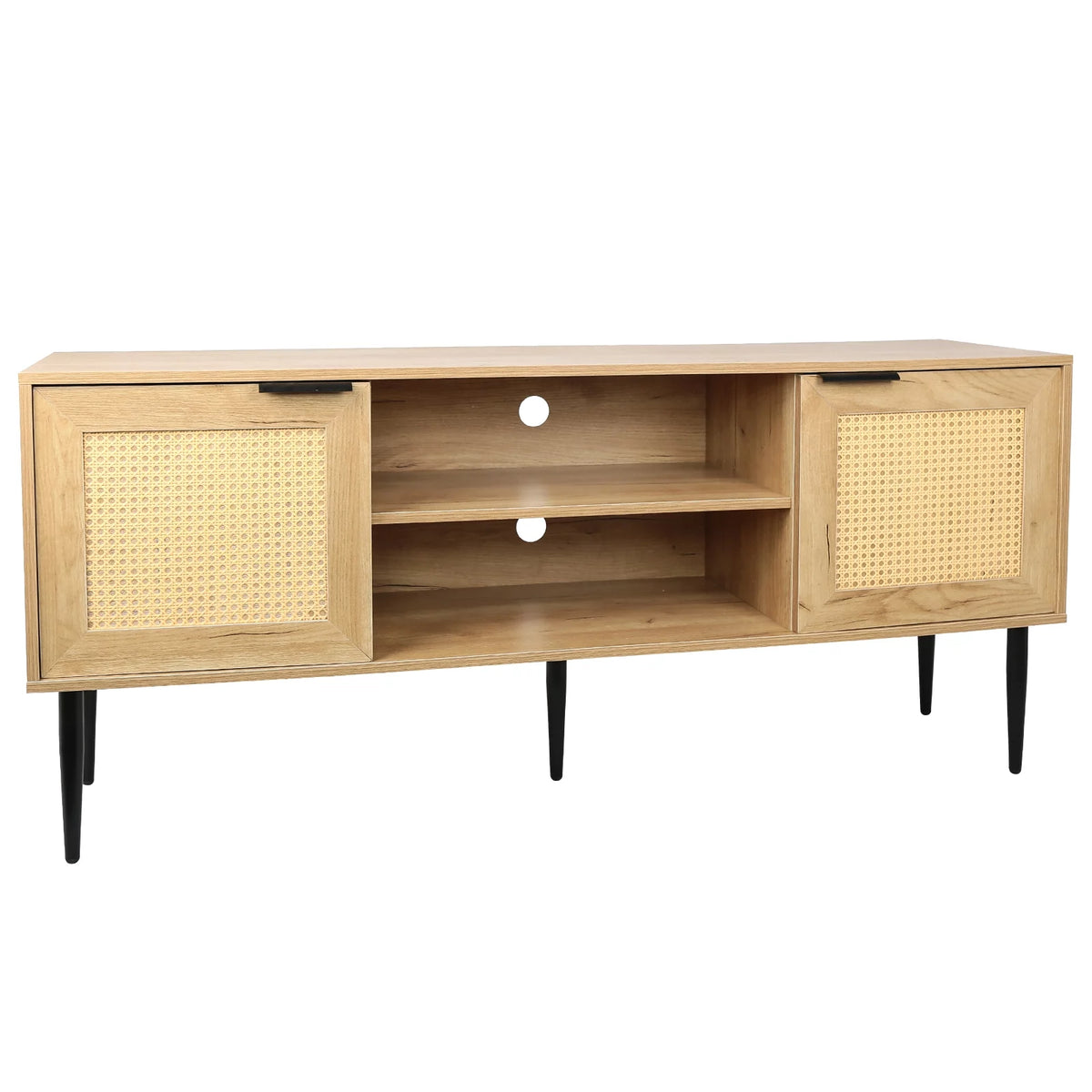 Wooden TV Stand with 2 Cabinet Open Shelves V69875