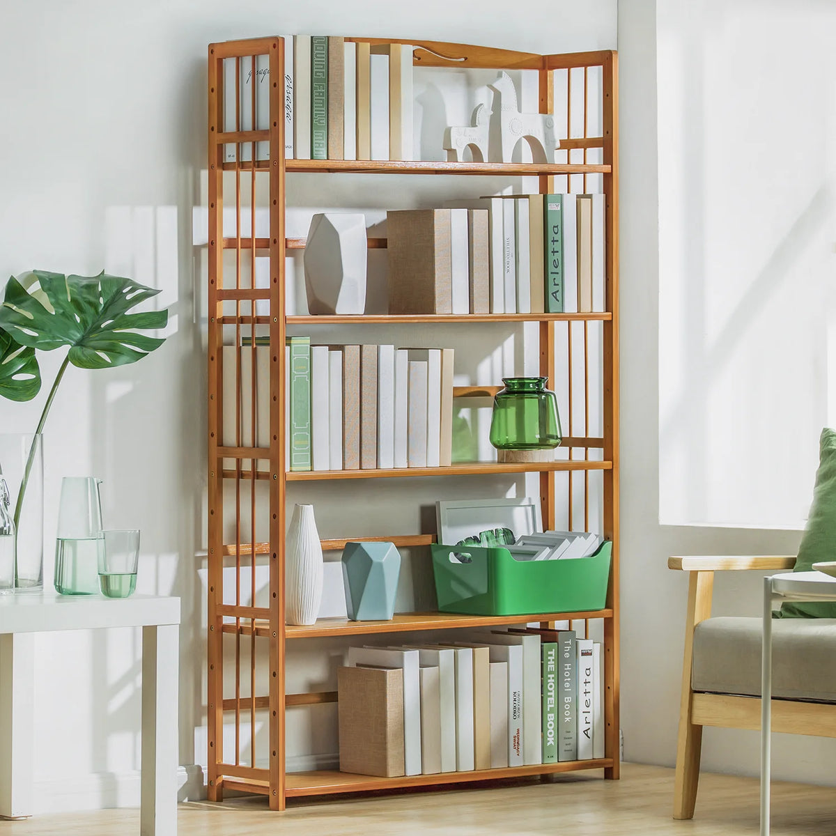 Bamboo 5 Shelves Adjustable Bookcase N340