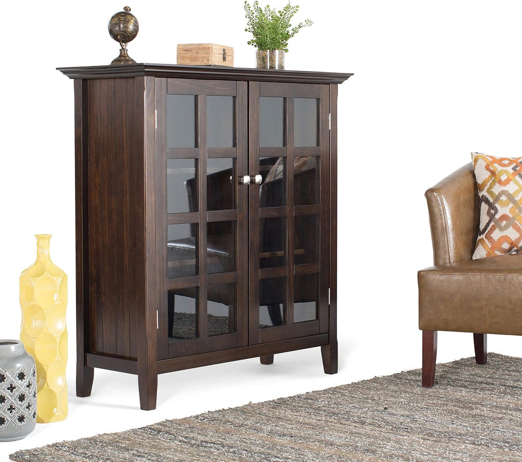 Solid Wood 39 inch Wide Storage Cabinet in Black with 2 Tempered Glass Doors and 4 Adjustable Shelves D615