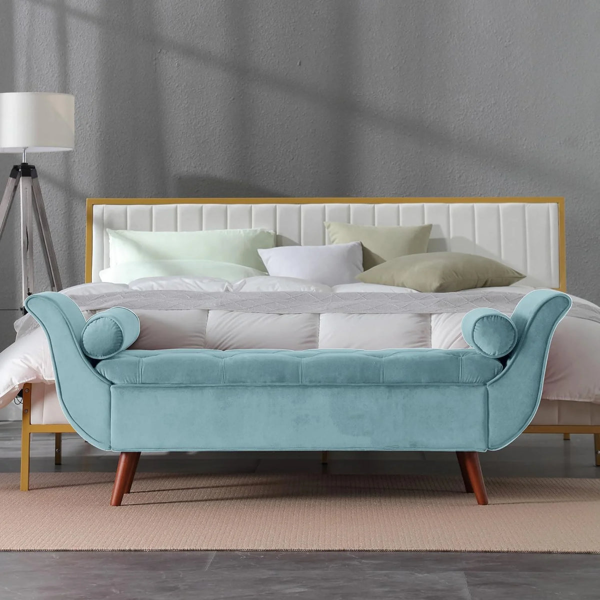 Velvet Upholstered Storage Bench with Solid Wood Legs D36524