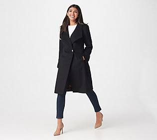 Black Wool Blend Wrap Coat G69462